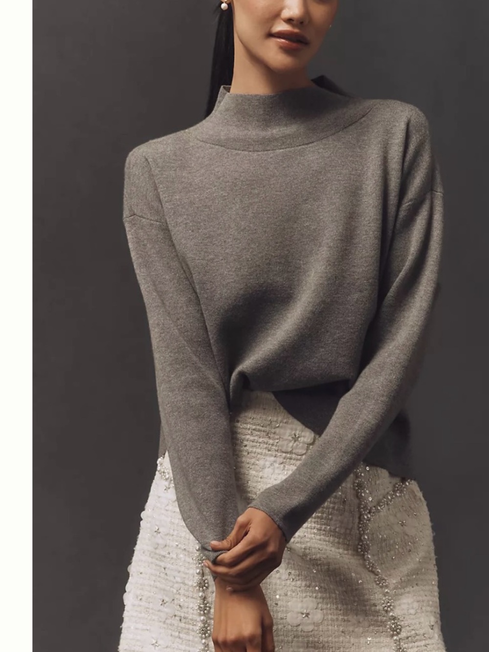 Anthropologie By Maeve Carys Mock Neck Sweater NWT Heather Grey Medium